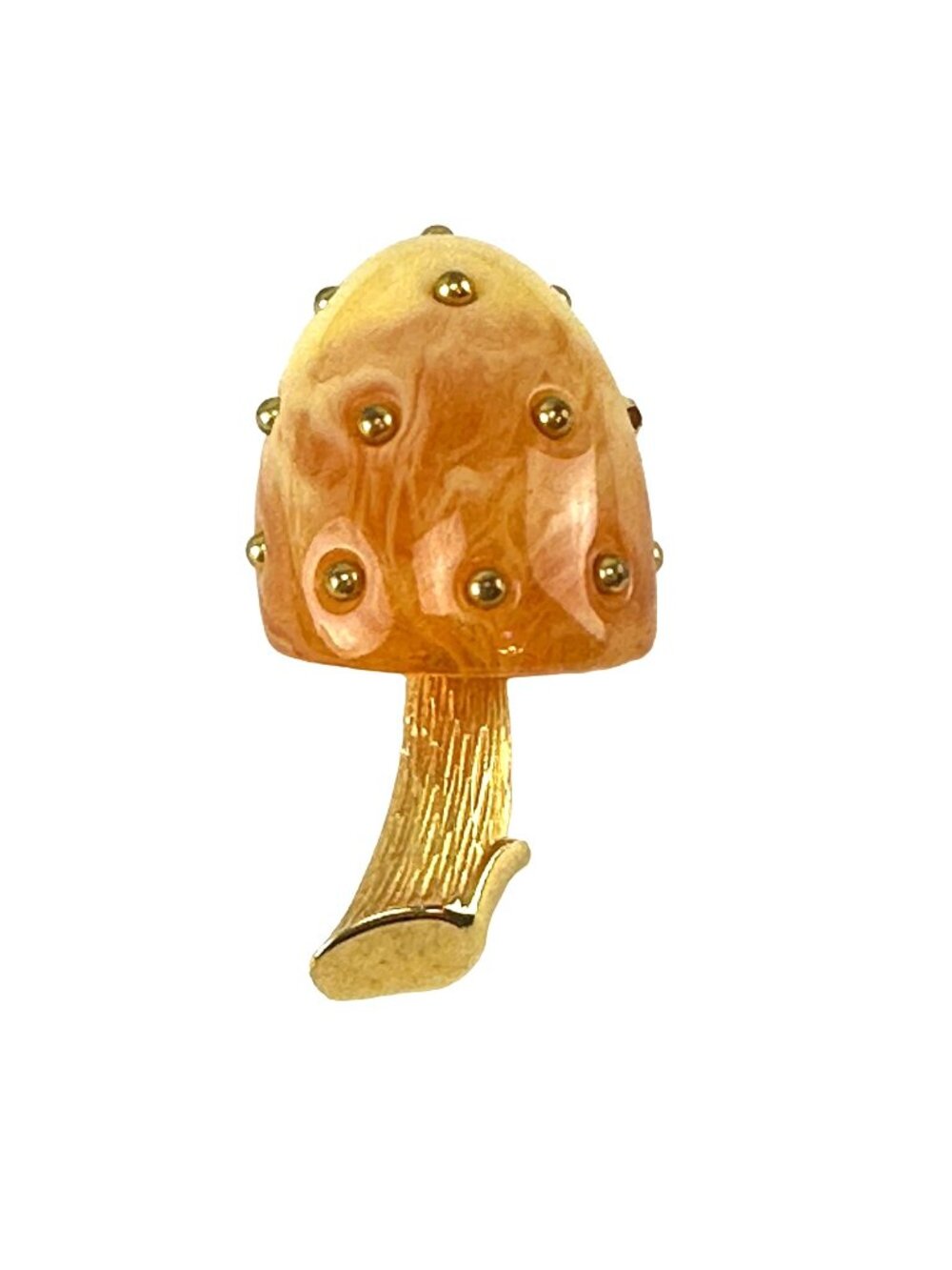 Crown Trifari Gold Tone Lucite Mushroom Brooch